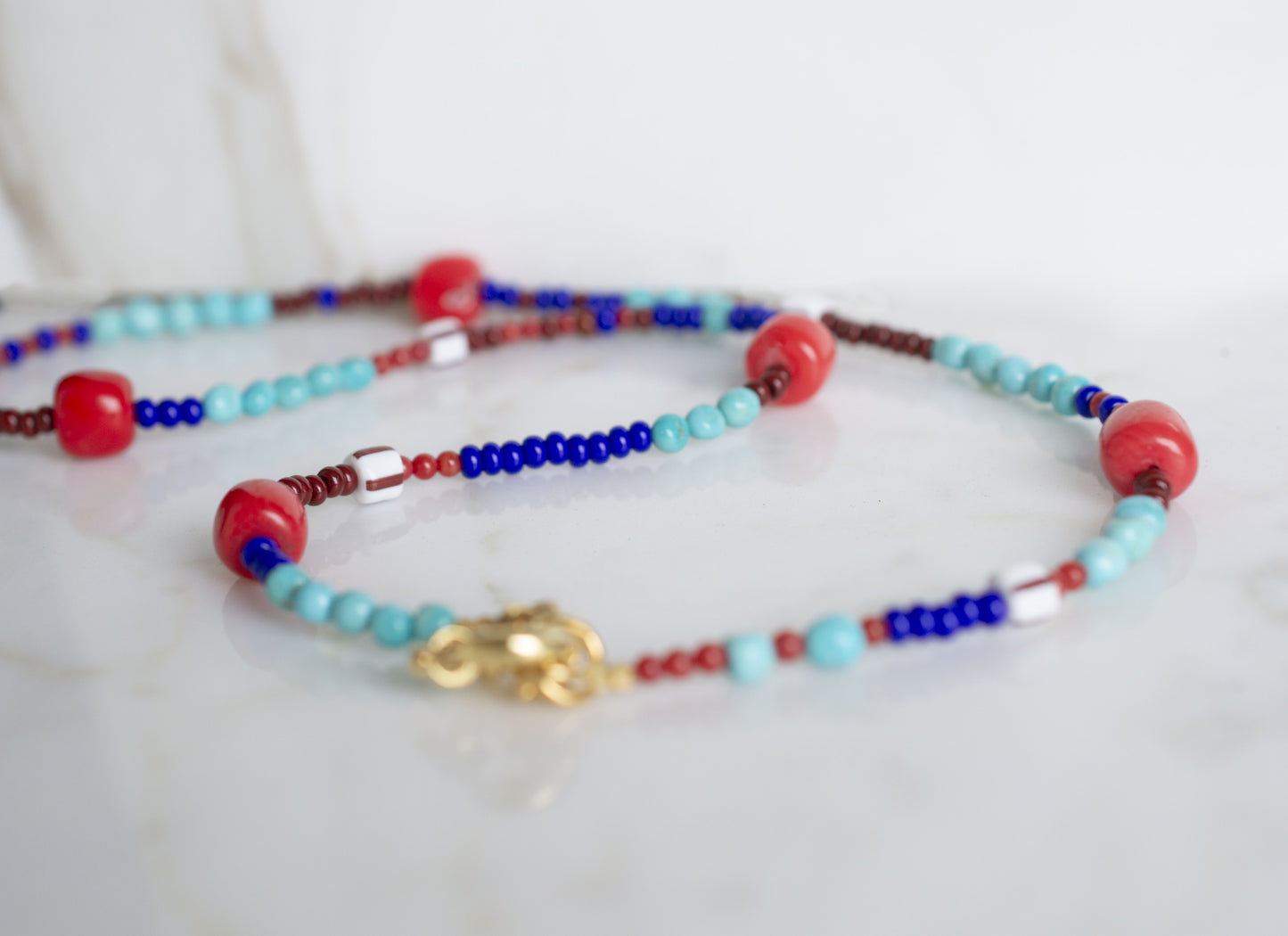 Collana Perline Corallo e Turchesi