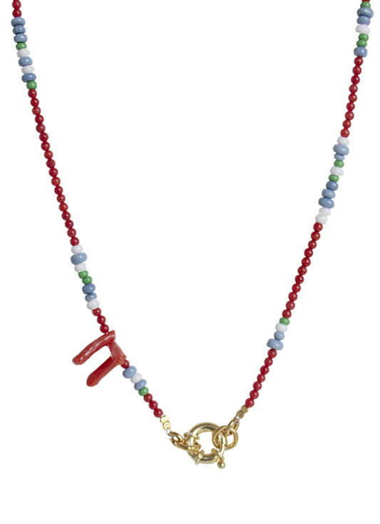 Collana Perline Corallo e Giada Azzurra