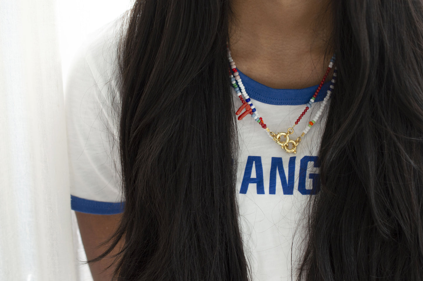 Collana Perline Corallo e Giada Azzurra